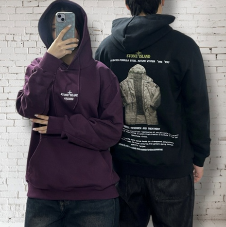 스톤 백로고 후드티